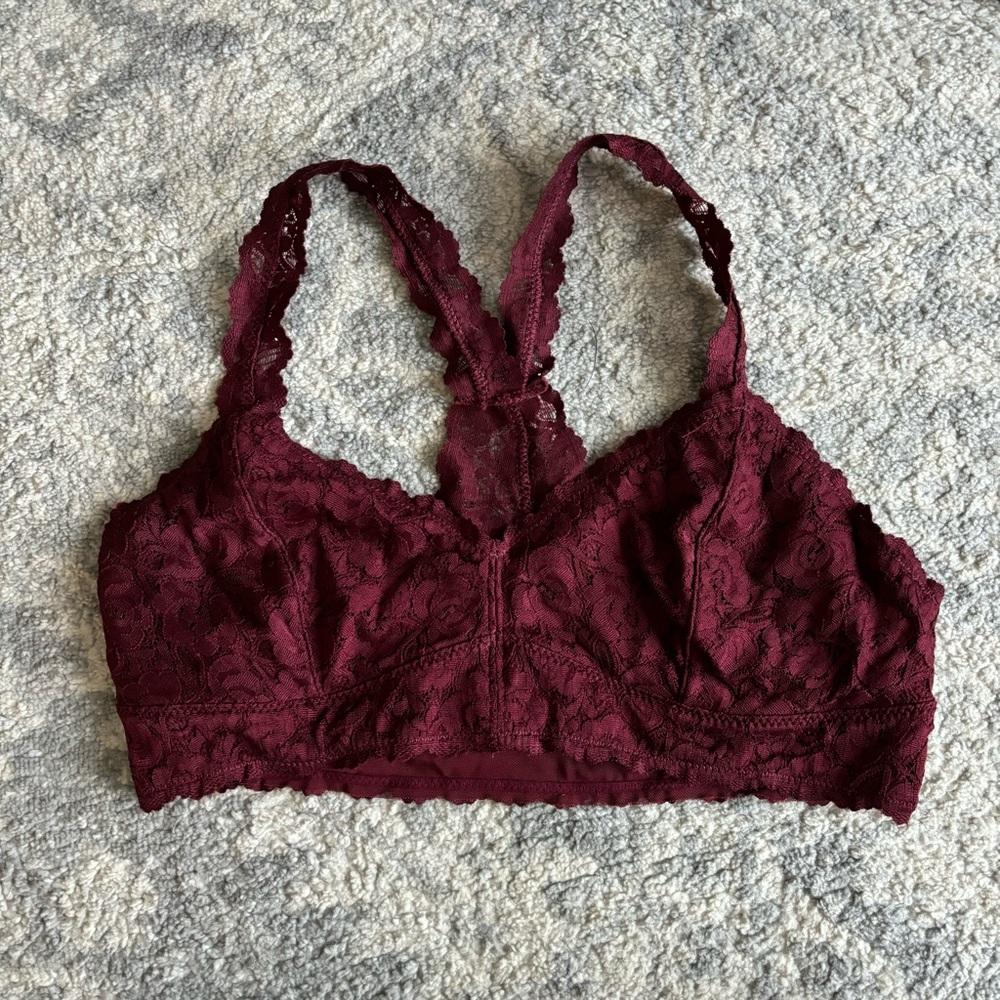 Burgundy Maroon Lace Racerback Bralette- XL